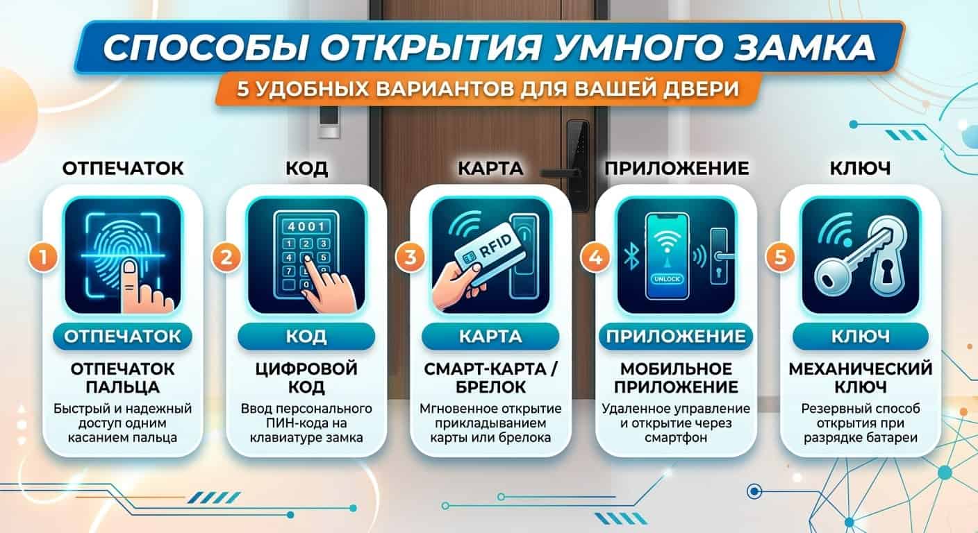 способы открытия умного замка для квартиры