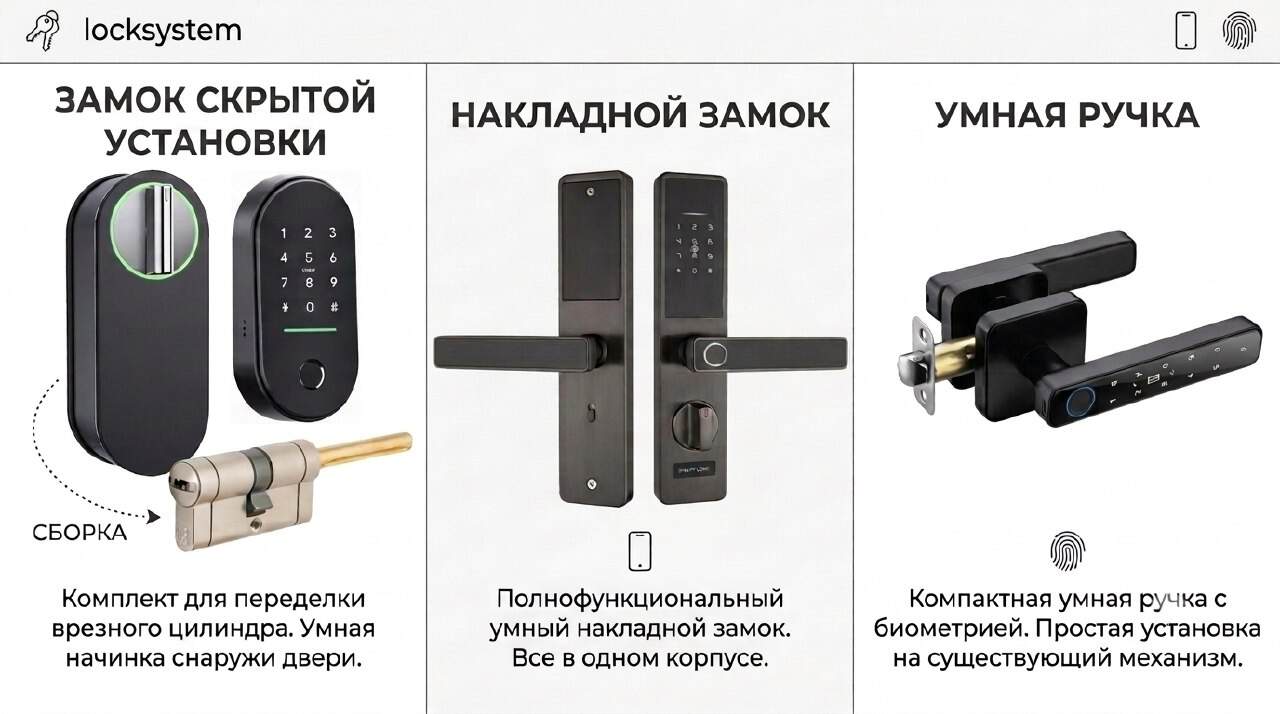 виды умных замков для квартиры: врезной, накладной, умная ручка